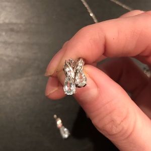 Aquamarine earrings with matching necklace.